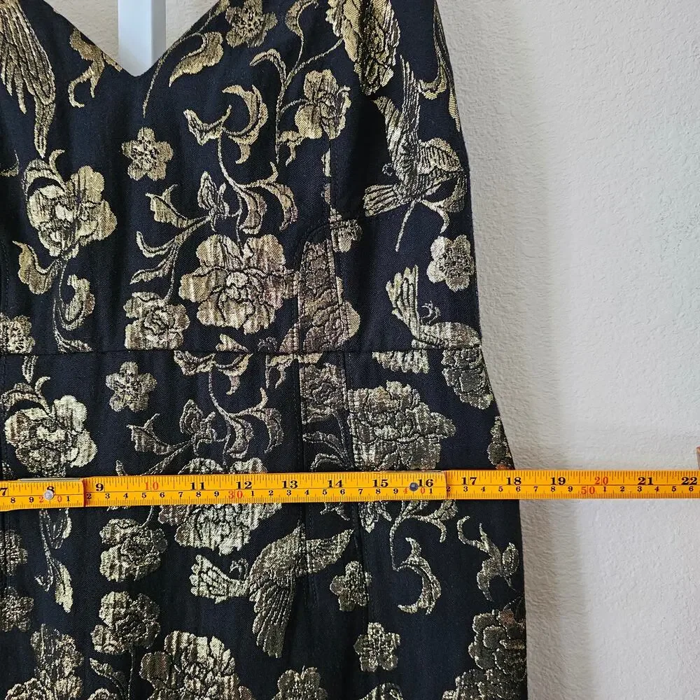 MAEVE Antropologie NWT Black & Gold Slim Jacquard Botanical Mini Dress Sz 14 - Picture 15 of 16